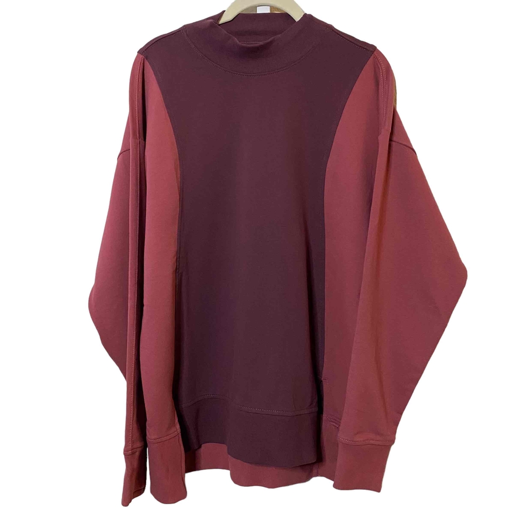Athleta Women Burgundy Red Purple Thumb Holes Colorblock Pullover Sweater Size M